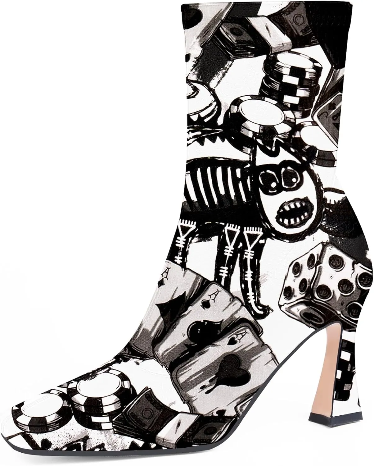 Women's High Heel Fall Ankle Boots Square Toe Side Zipper Dress Booties
