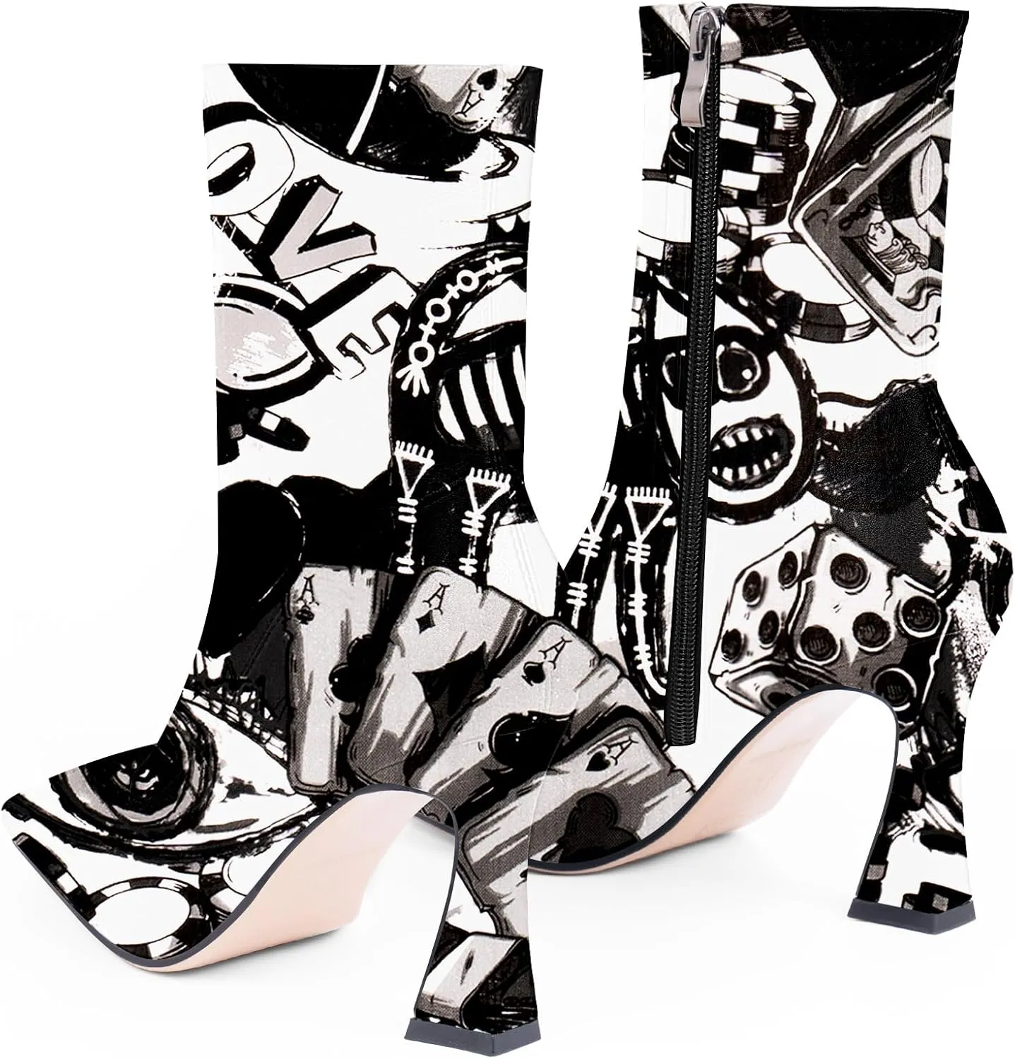 Women's High Heel Fall Ankle Boots Square Toe Side Zipper Dress Booties