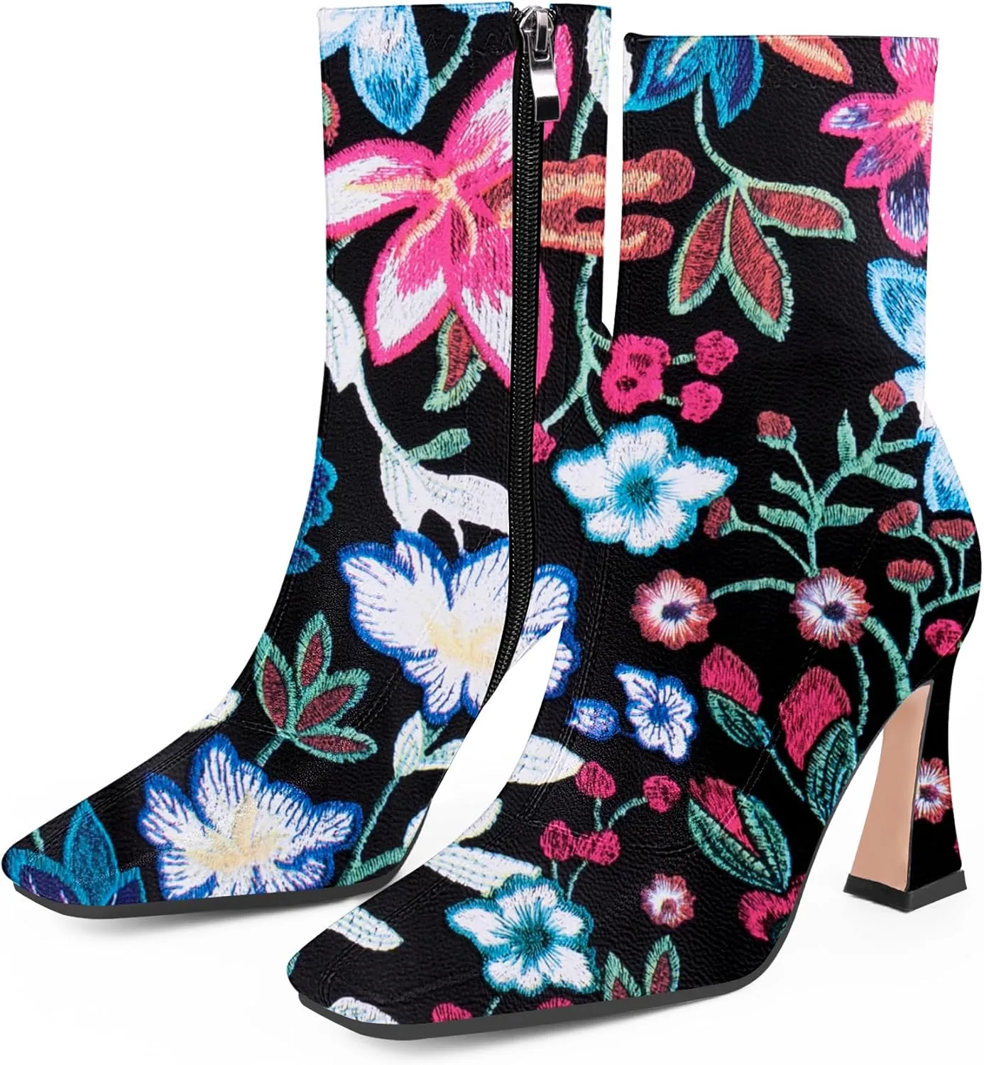 Women's High Heel Fall Ankle Boots Square Toe Side Zipper Dress Booties