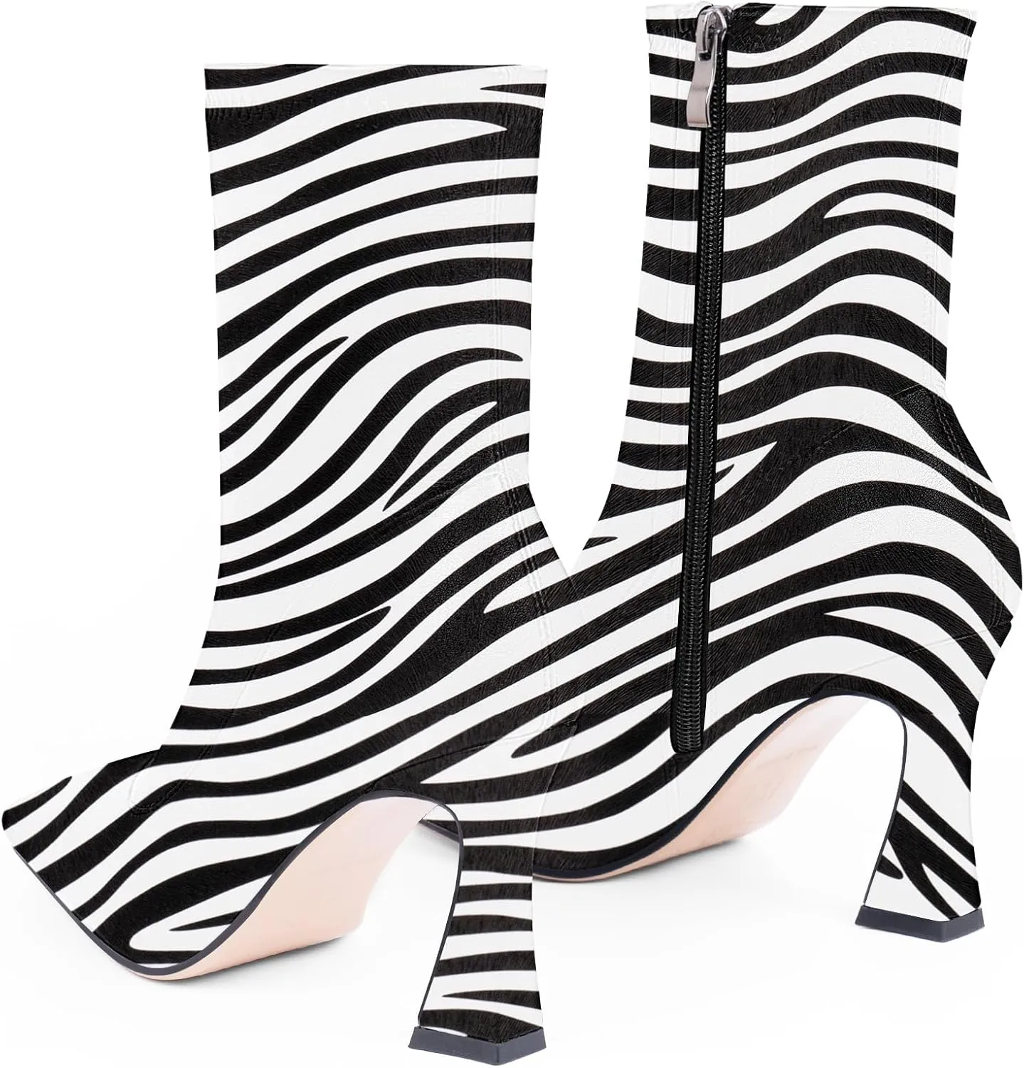 Women's High Heel Fall Ankle Boots Square Toe Side Zipper Dress Booties
