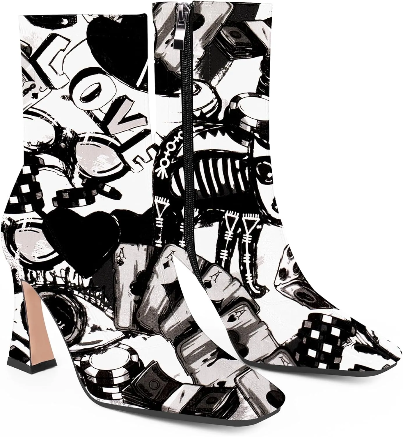 Women's High Heel Fall Ankle Boots Square Toe Side Zipper Dress Booties