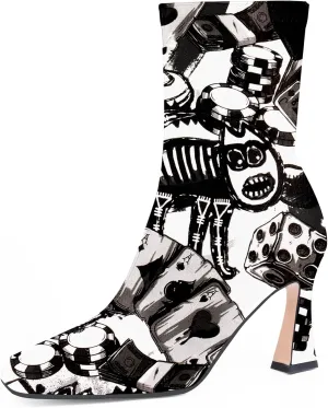 Women's High Heel Fall Ankle Boots Square Toe Side Zipper Dress Booties