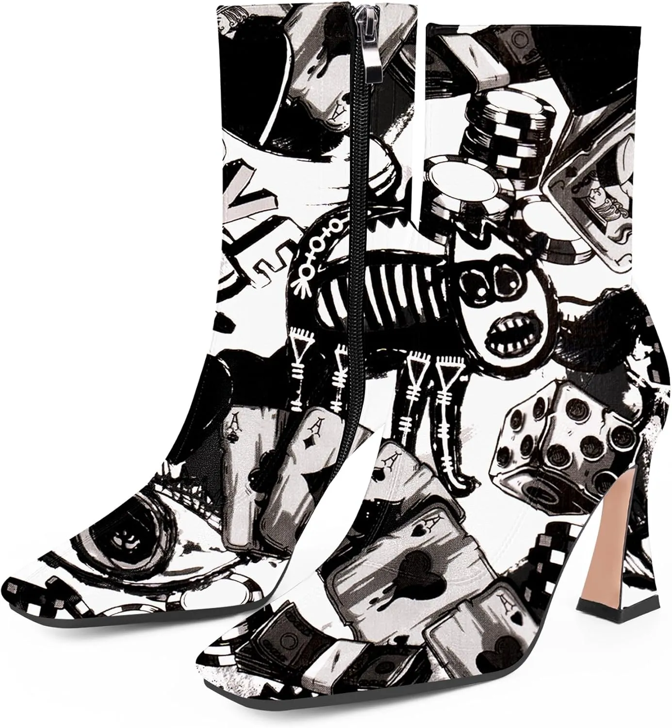 Women's High Heel Fall Ankle Boots Square Toe Side Zipper Dress Booties