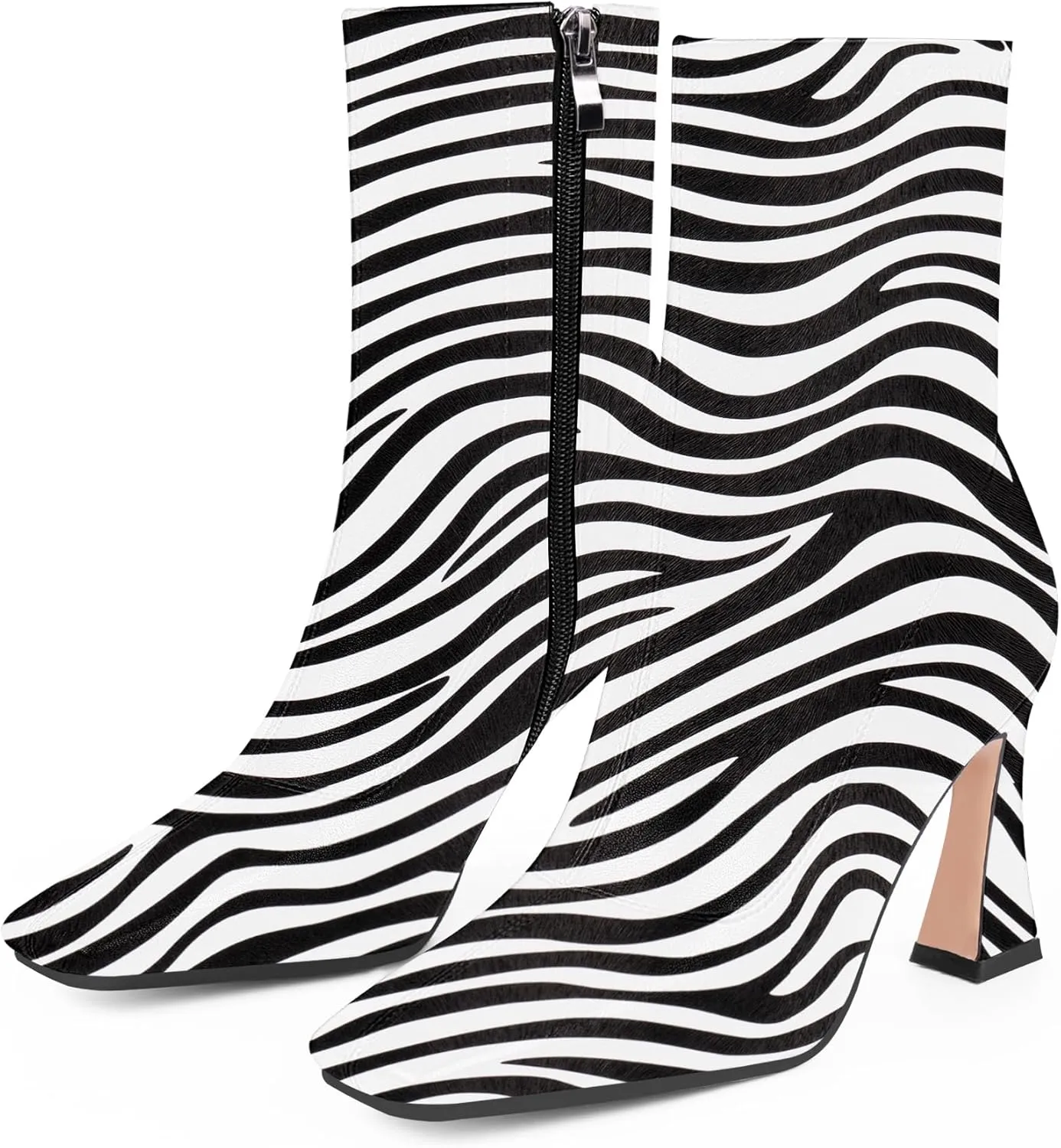 Women's High Heel Fall Ankle Boots Square Toe Side Zipper Dress Booties