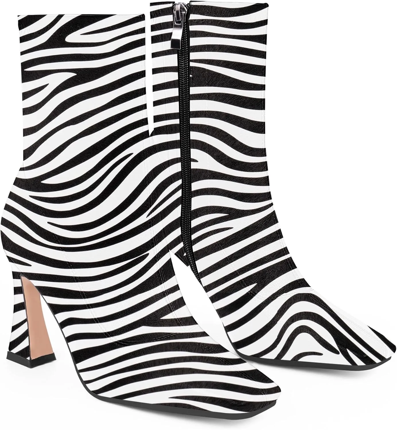 Women's High Heel Fall Ankle Boots Square Toe Side Zipper Dress Booties