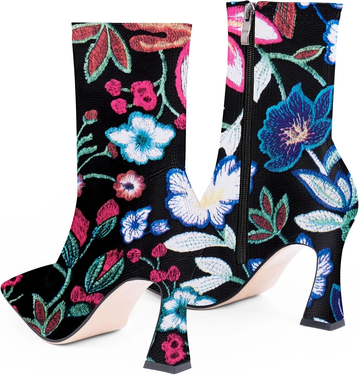 Women's High Heel Fall Ankle Boots Square Toe Side Zipper Dress Booties