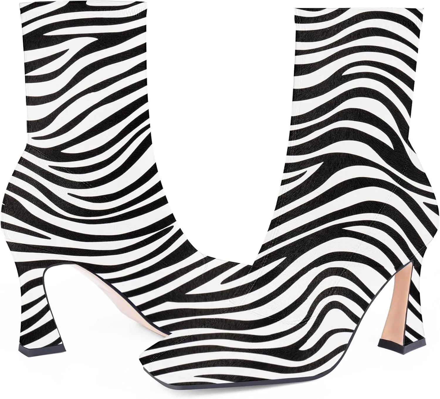 Women's High Heel Fall Ankle Boots Square Toe Side Zipper Dress Booties