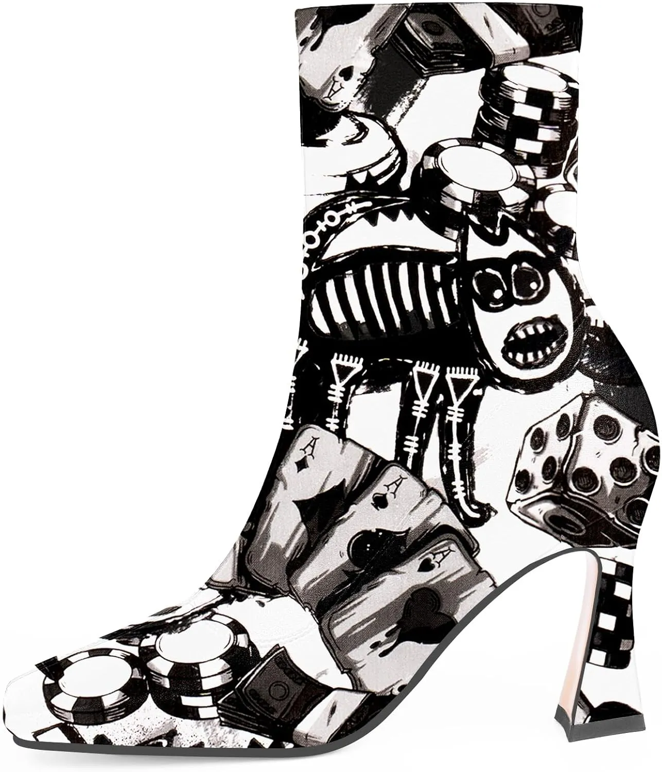 Women's High Heel Fall Ankle Boots Square Toe Side Zipper Dress Booties