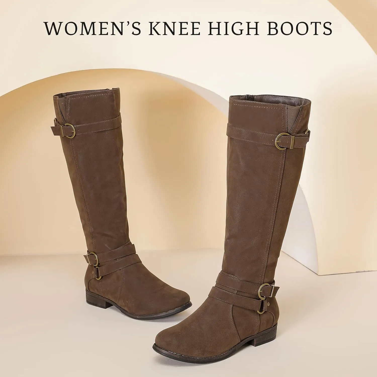 Women's Knee High Boots Classic Comfort Riding Combat Boot Round Toe Side Zipper Long Tall Fall Winter Boots for Women.