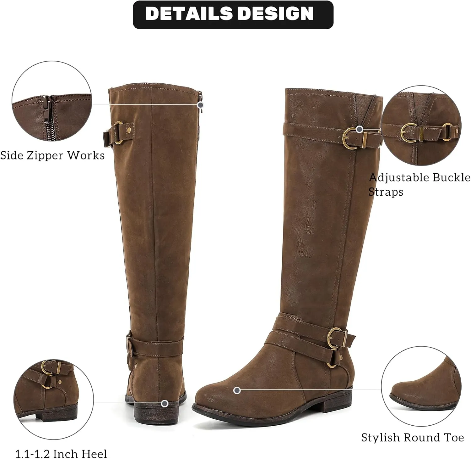 Women's Knee High Boots Classic Comfort Riding Combat Boot Round Toe Side Zipper Long Tall Fall Winter Boots for Women.
