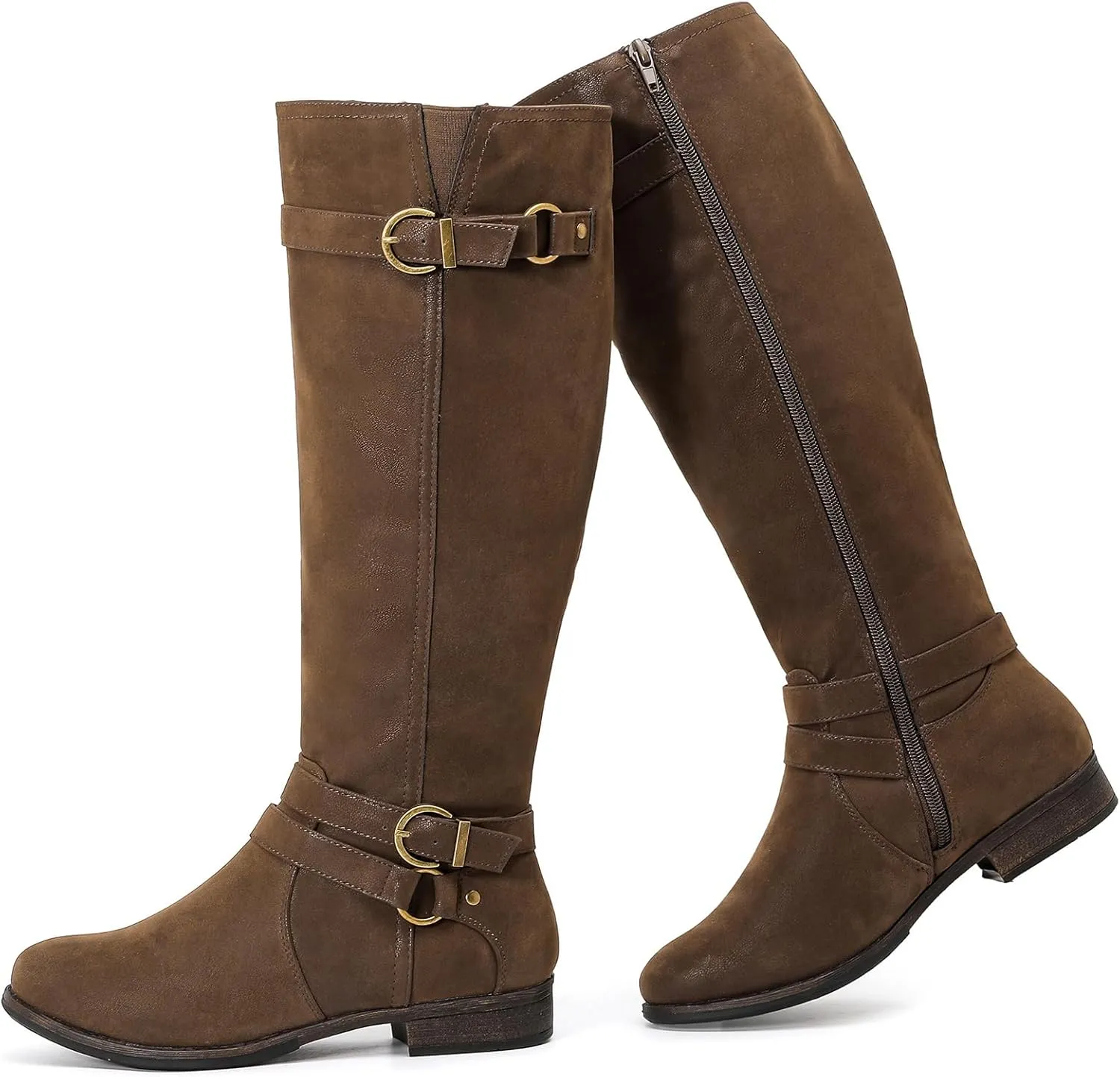 Women's Knee High Boots Classic Comfort Riding Combat Boot Round Toe Side Zipper Long Tall Fall Winter Boots for Women.