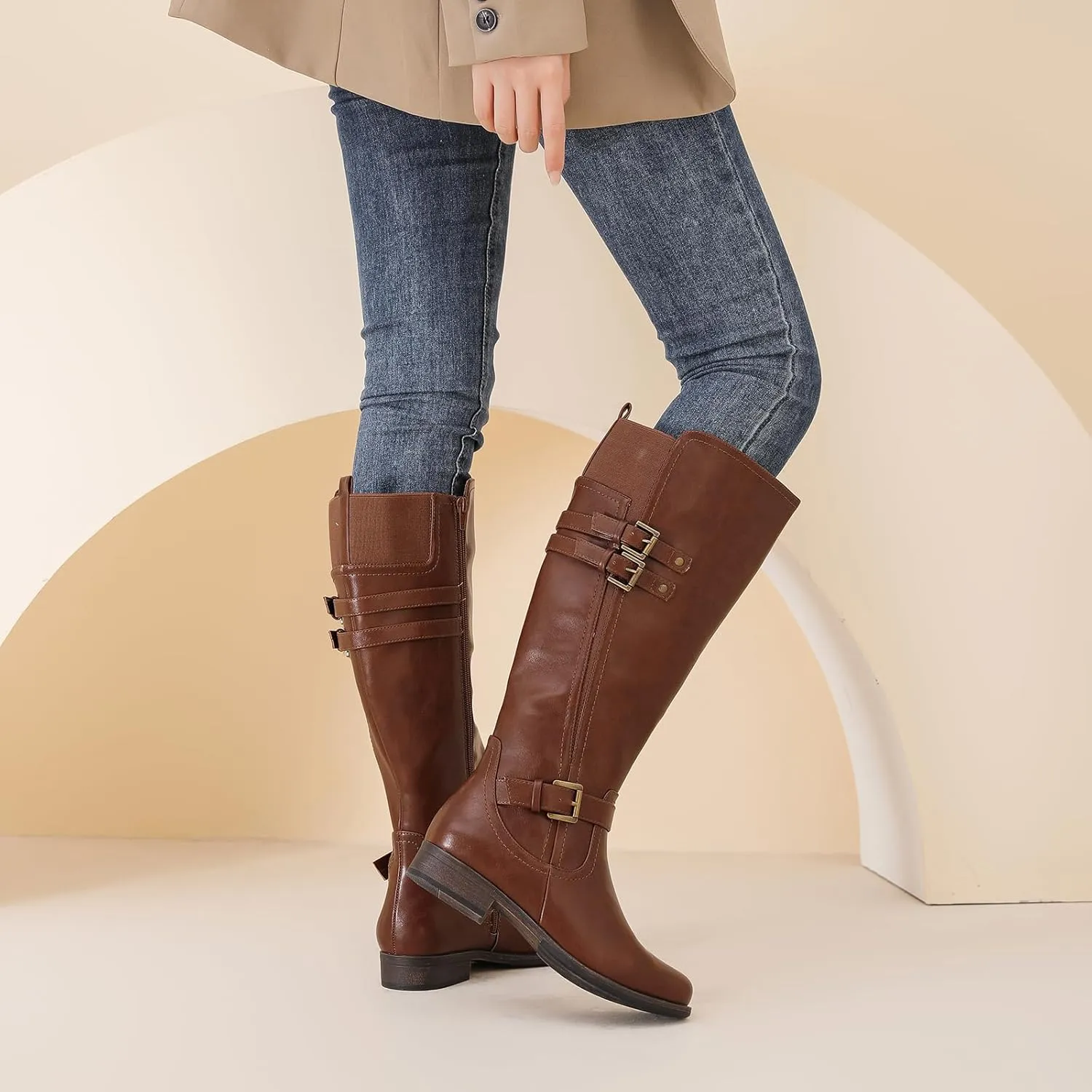 Women's Knee High Boots - Stylish and Comfortable Round Toe Low Heel Riding Combat Tall Boots with Side Zipper Closure for Fall and Winter Wear For Women.