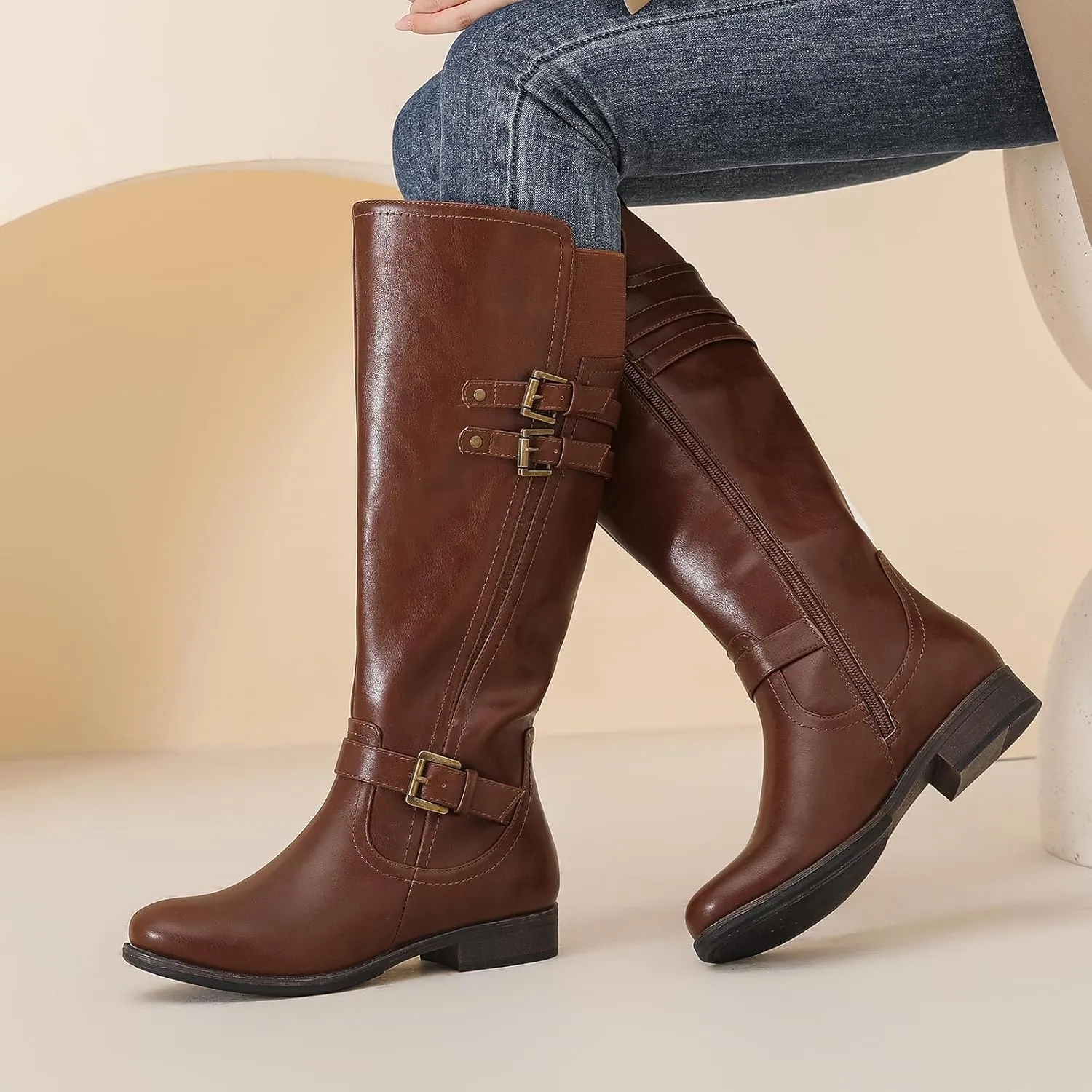 Women's Knee High Boots - Stylish and Comfortable Round Toe Low Heel Riding Combat Tall Boots with Side Zipper Closure for Fall and Winter Wear For Women.