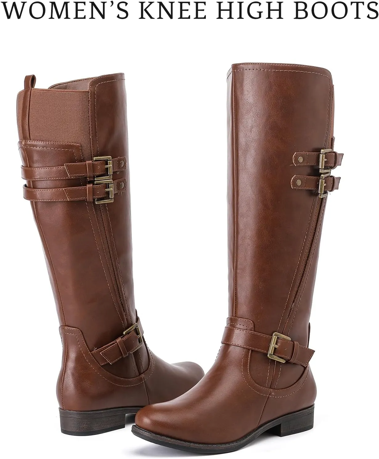 Women's Knee High Boots - Stylish and Comfortable Round Toe Low Heel Riding Combat Tall Boots with Side Zipper Closure for Fall and Winter Wear For Women.