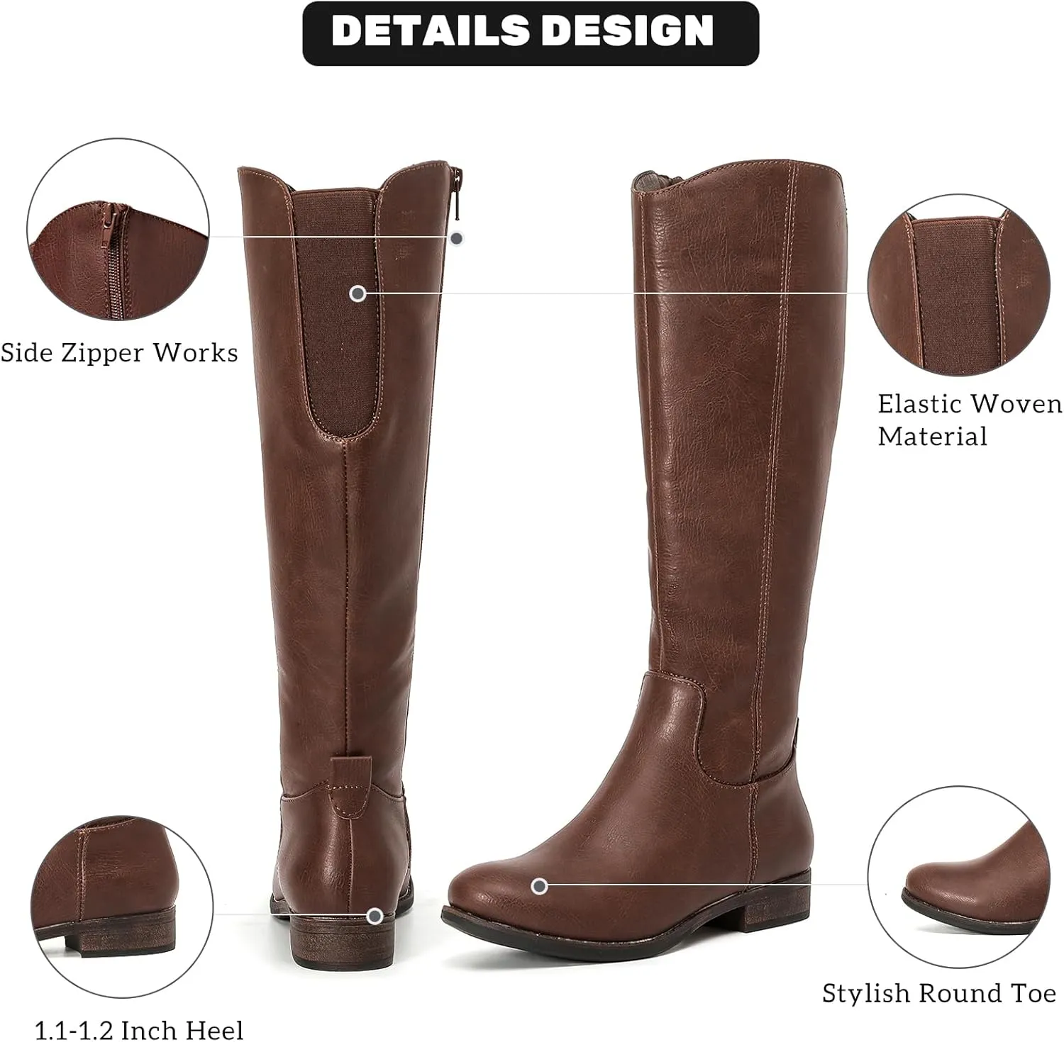 Women's Knee High Boots - Stylish and Comfortable Round Toe Tall Riding Combat Boots with Side Zipper Closure for Fall and Winter Wear for Women.