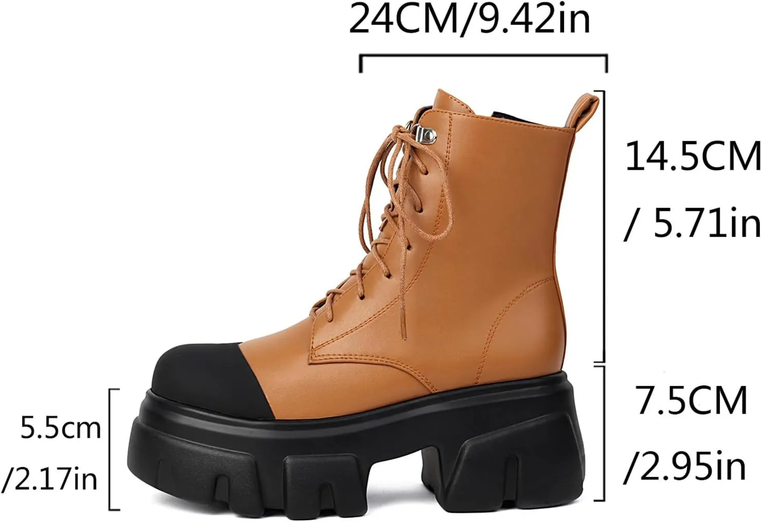 Women's Leather Black Platform Dressy Combat Boots Lightweight Gothic Round Toe Zipper Block Chunky Heel Lug Sole Lace Up Goth Ankle Boots