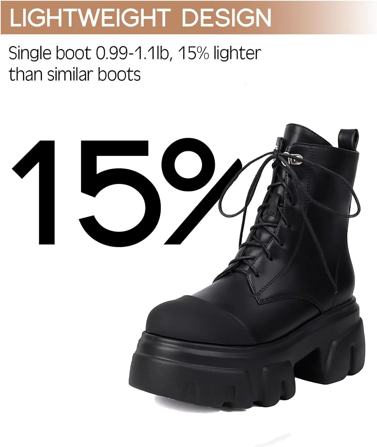 Women's Leather Black Platform Dressy Combat Boots Lightweight Gothic Round Toe Zipper Block Chunky Heel Lug Sole Lace Up Goth Ankle Boots