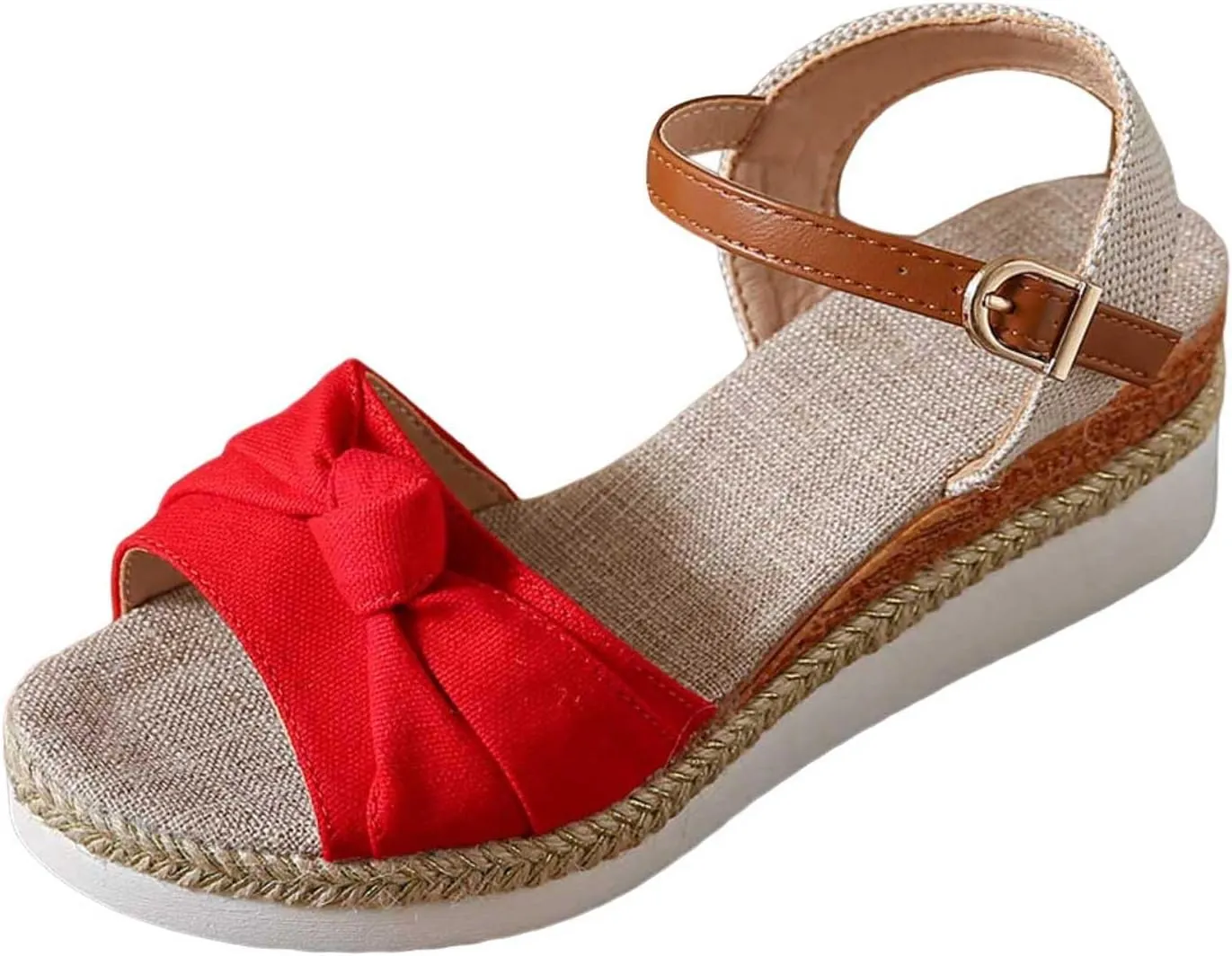Women’s Linen Wedge Sandals – Open-Toe Espadrille Platform with Brown Leather Ankle Strap – Casual Summer Shoes for Outings & Daily Wear (Sizes 6–11)