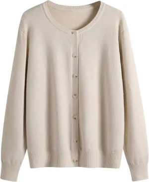 Women's Long Sleeve V-Neck Knit Cardigans Open Front Trendy Outwear Button up Lightweight Casual Sweater