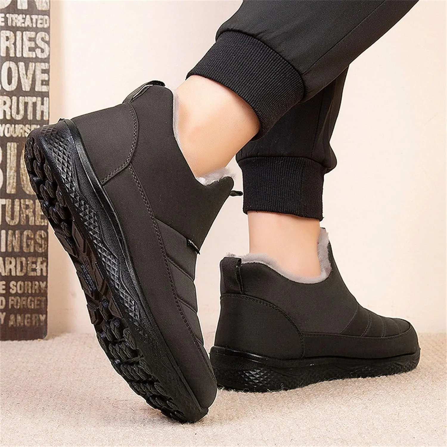 Womens Mens Snow Boots Winter Shoes Slip On Ankle Booties Anti-Slip Waterproof Fur Lined Outdoor Sneakers Short Boots