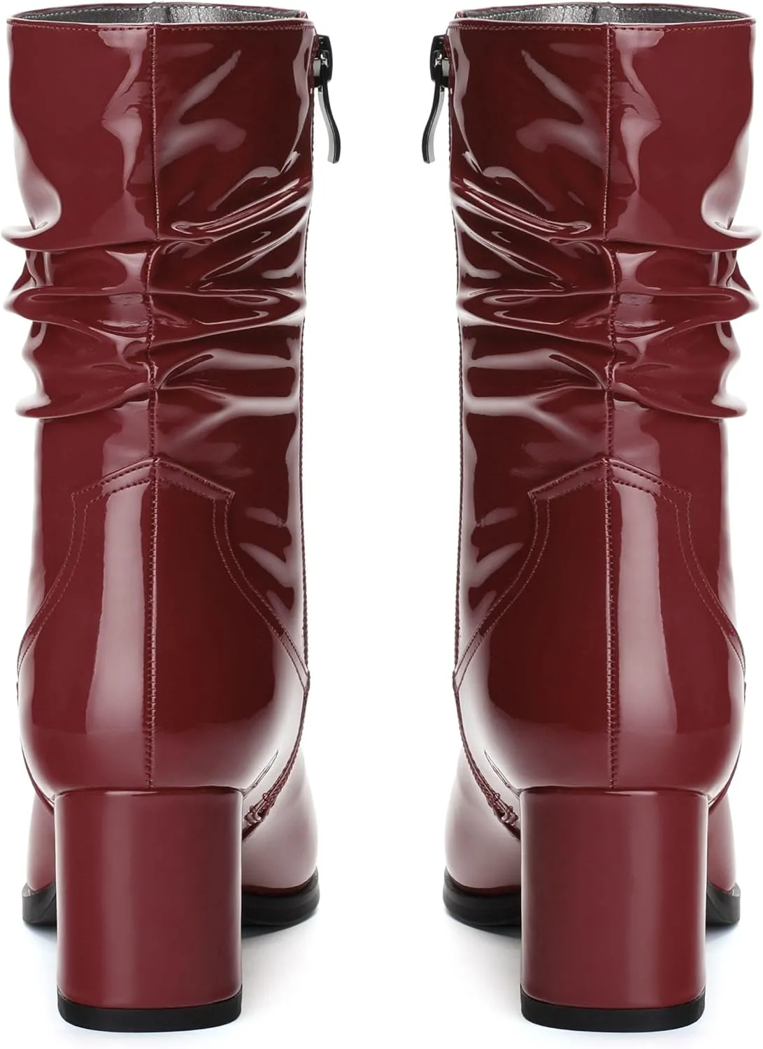Women's Mid Calf Boots - Chunky Heel Pleated Calf Boots with Side Zipper, Pointed Toe, Perfect for Workplace, Street and Banquet