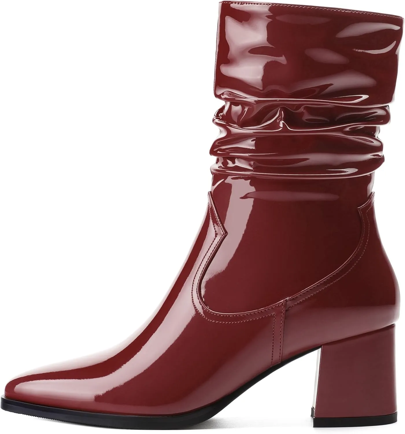 Women's Mid Calf Boots - Chunky Heel Pleated Calf Boots with Side Zipper, Pointed Toe, Perfect for Workplace, Street and Banquet