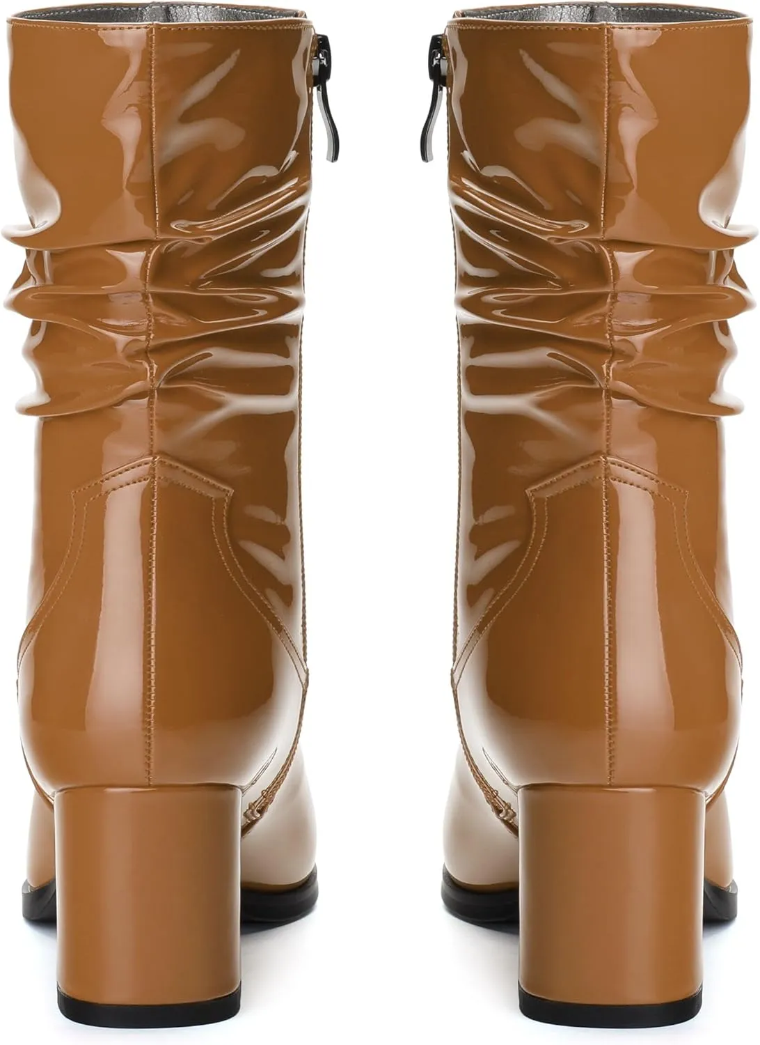 Women's Mid Calf Boots - Chunky Heel Pleated Calf Boots with Side Zipper, Pointed Toe, Perfect for Workplace, Street and Banquet