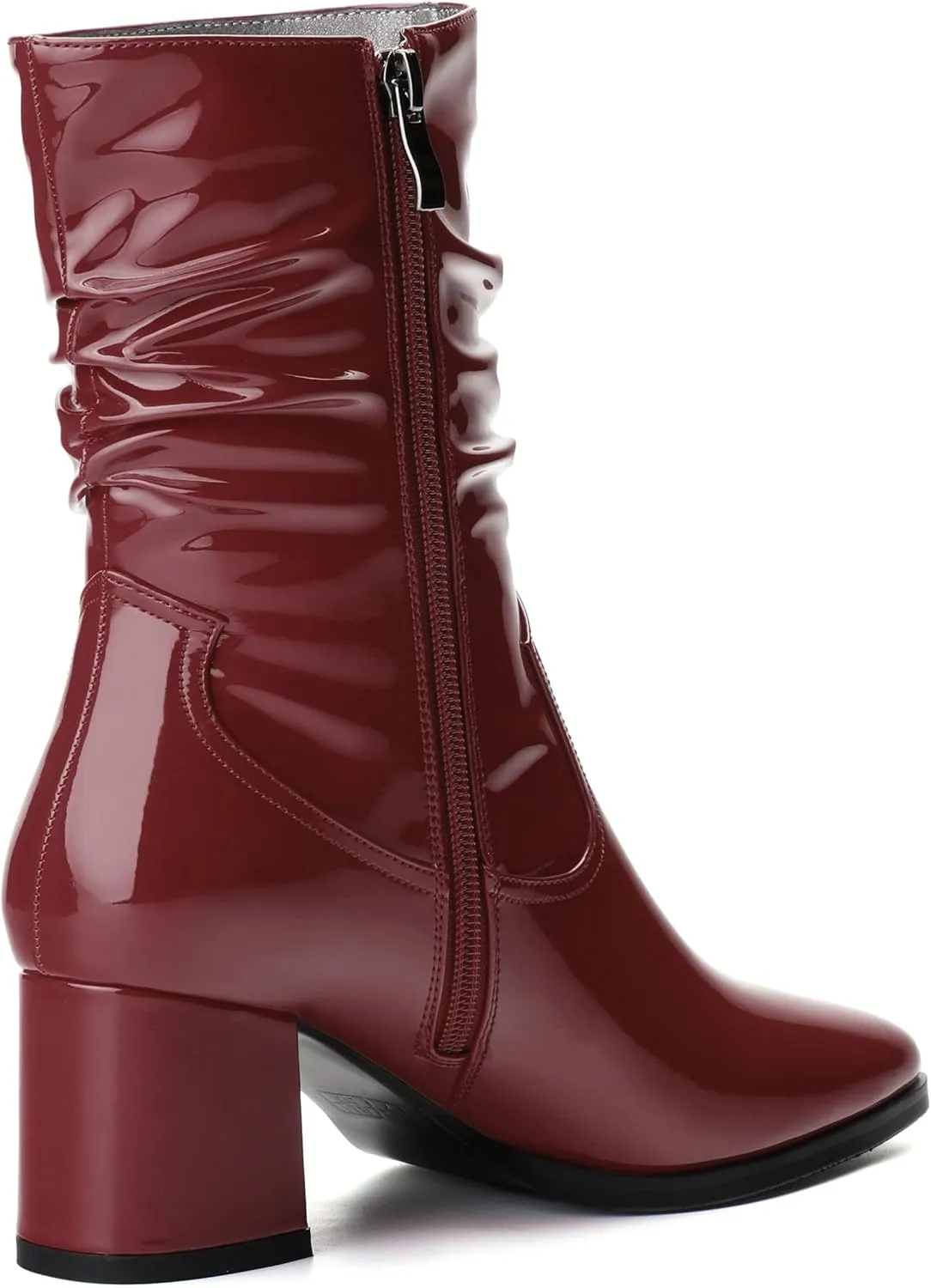 Women's Mid Calf Boots - Chunky Heel Pleated Calf Boots with Side Zipper, Pointed Toe, Perfect for Workplace, Street and Banquet