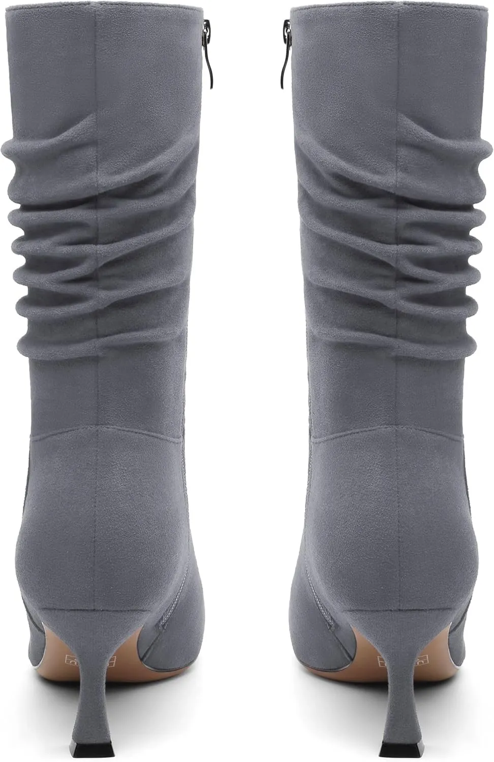 Women's Mid Calf Boots Suede Ruched Kitten High Heel Booties Sexy Pointed Toe Zipper Autumn Winter Fashion Dressy Boots 2.5 Inch