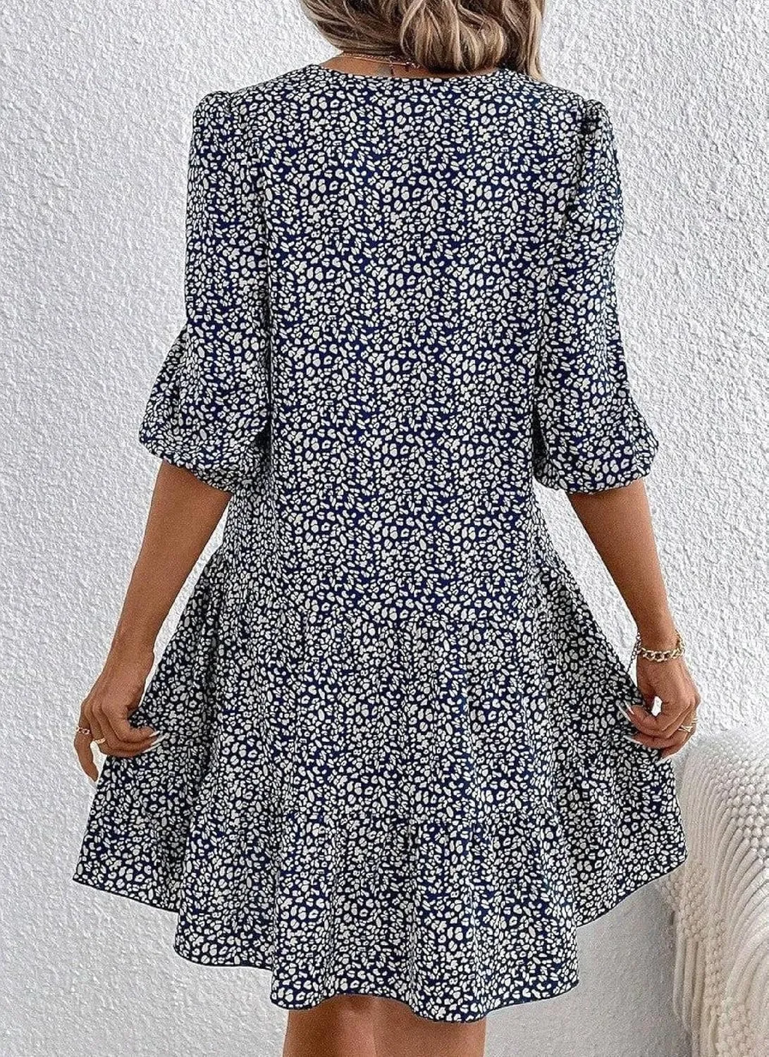 Women's Mini Dress Print 3/4 Sleeve Round Neck Fashion Casual Bohemian 2025 Summer Spring Resort Dress