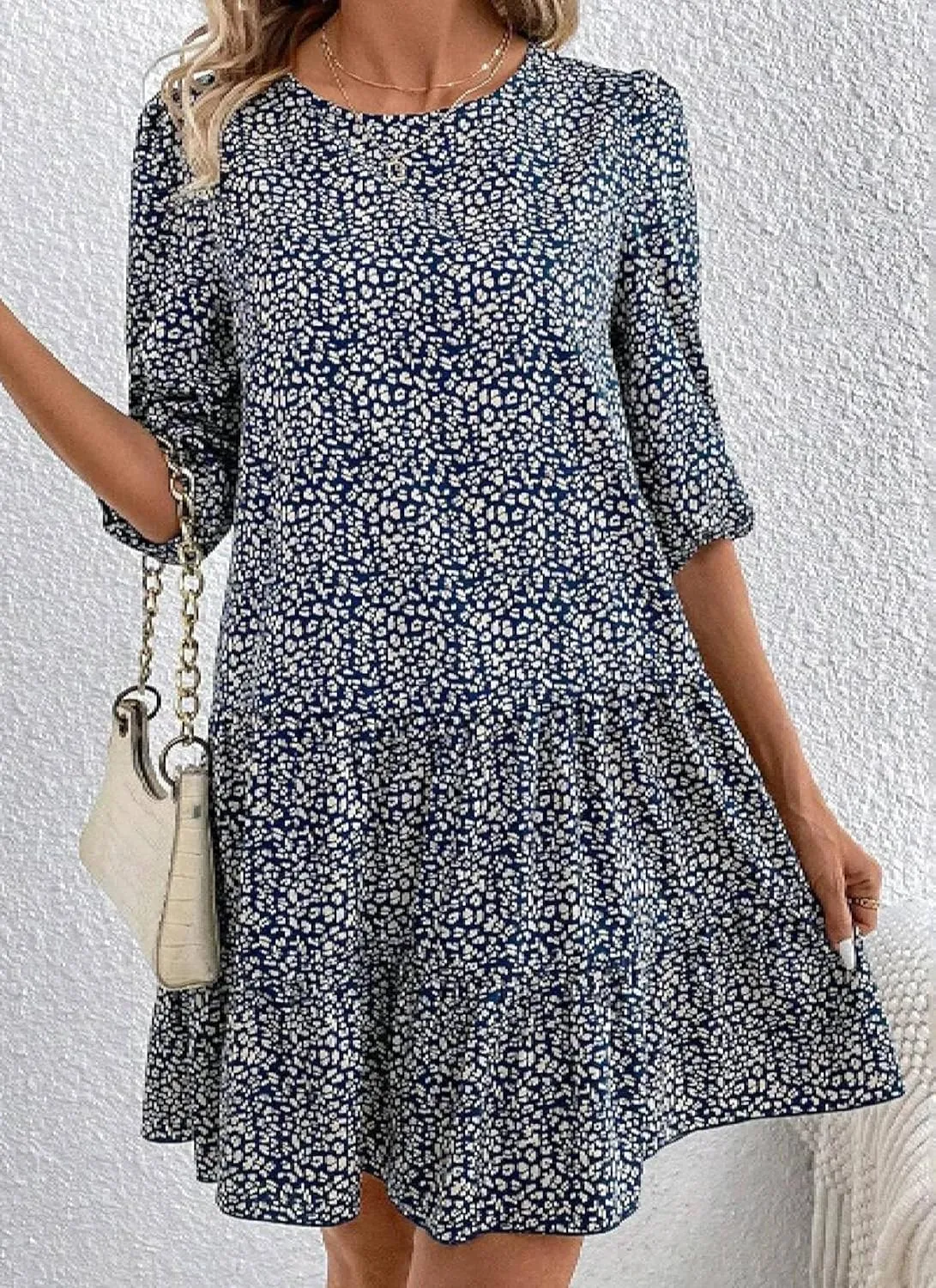 Women's Mini Dress Print 3/4 Sleeve Round Neck Fashion Casual Bohemian 2025 Summer Spring Resort Dress