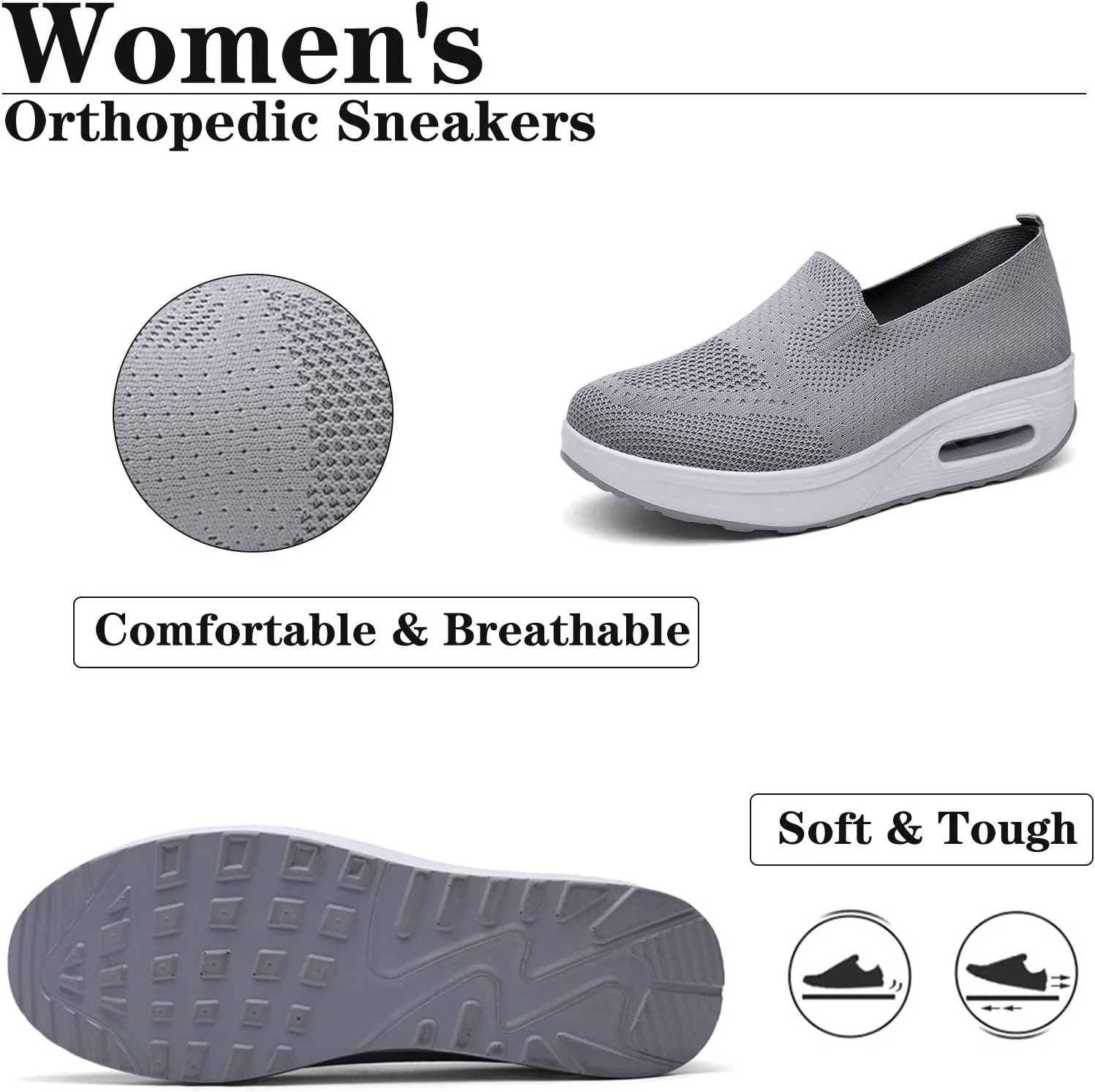 Women's Orthopedic Sneakers, Slip-On Light Air Cushion Orthopedic Sneakers, Womens Orthopedic Sneakers, 2023 New Women's Stylish Breathable Orthopedic Sneakers