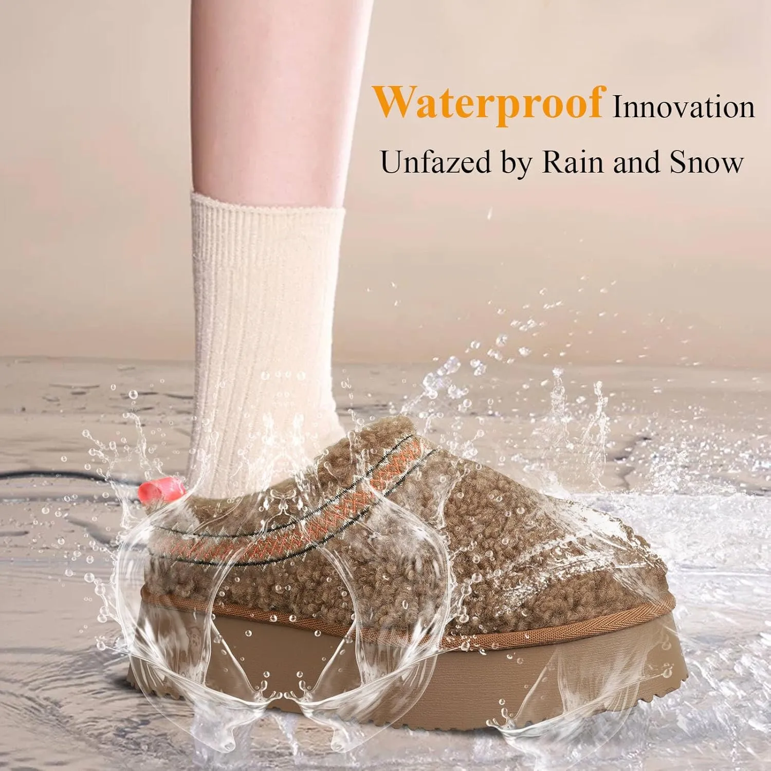 Women's Platform Slippers Mini Boots Braid with Plush Fleece Lining Fuzzy Slippers for Women Slip on Clogs