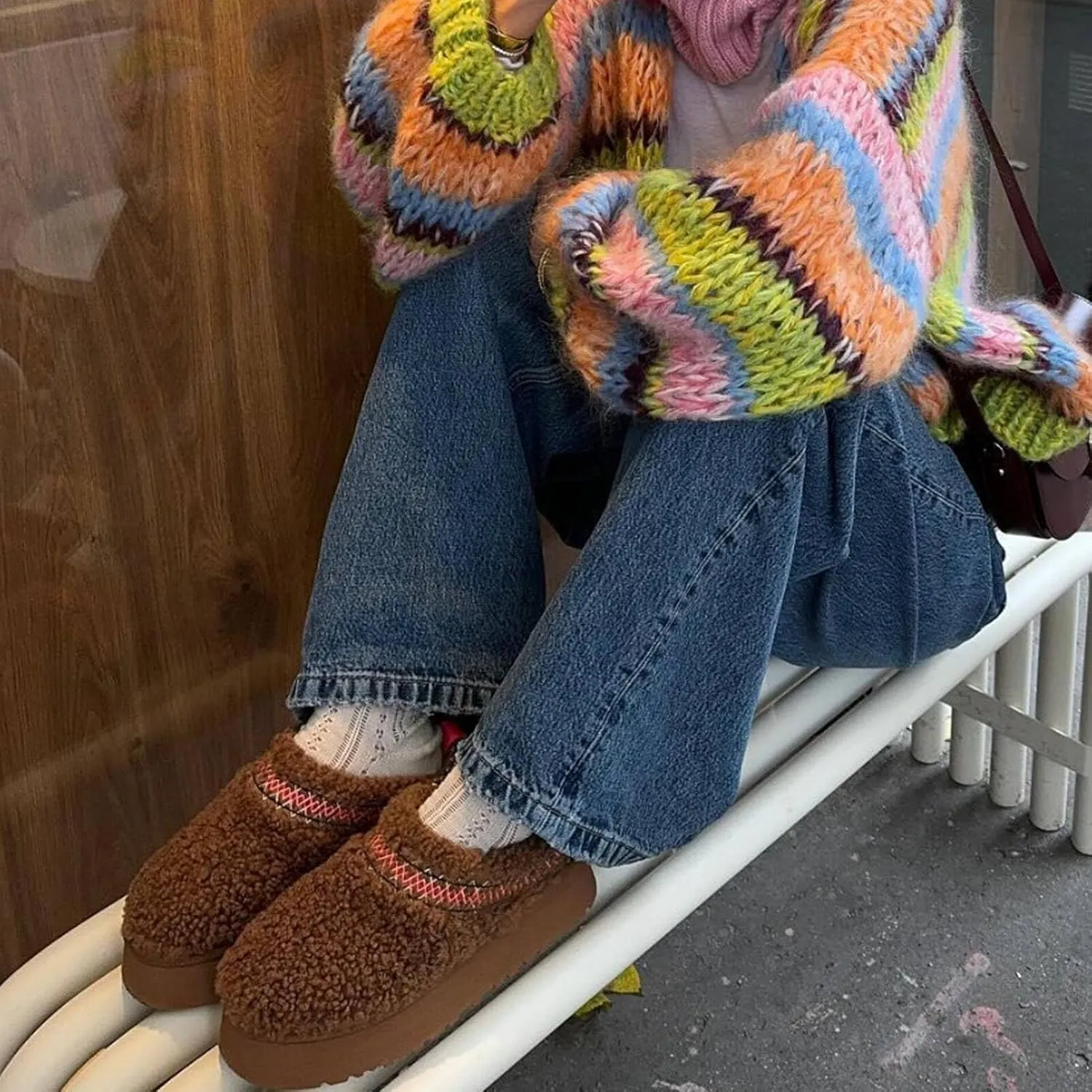 Women's Platform Slippers Mini Boots Braid with Plush Fleece Lining Fuzzy Slippers for Women Slip on Clogs