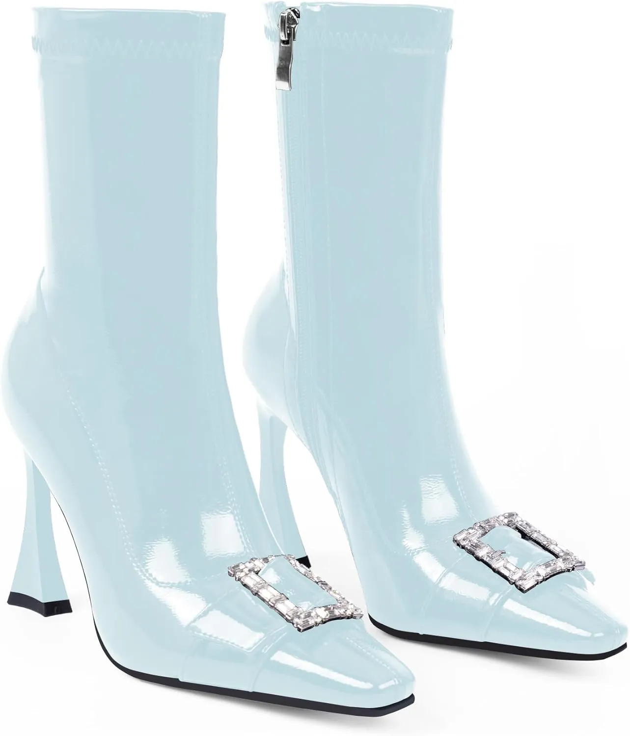 Women's Rhinestone Buckle Stiletto High Heel Ankle Boots Closed Toe Dress Party Booties