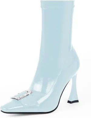 Women's Rhinestone Buckle Stiletto High Heel Ankle Boots Closed Toe Dress Party Booties