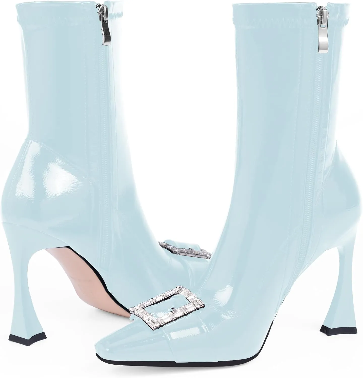 Women's Rhinestone Buckle Stiletto High Heel Ankle Boots Closed Toe Dress Party Booties