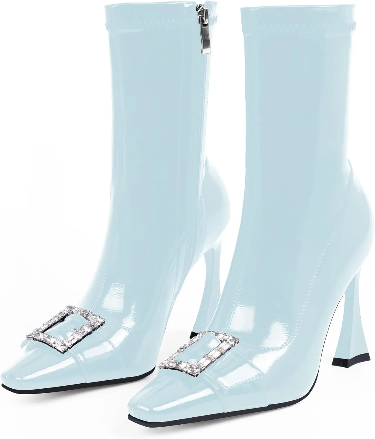 Women's Rhinestone Buckle Stiletto High Heel Ankle Boots Closed Toe Dress Party Booties