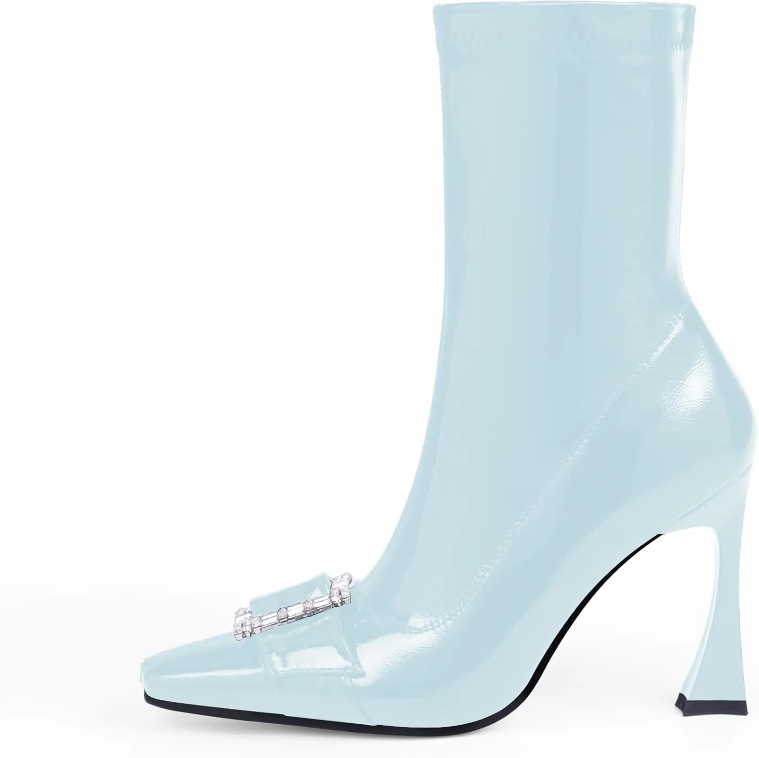Women's Rhinestone Buckle Stiletto High Heel Ankle Boots Closed Toe Dress Party Booties