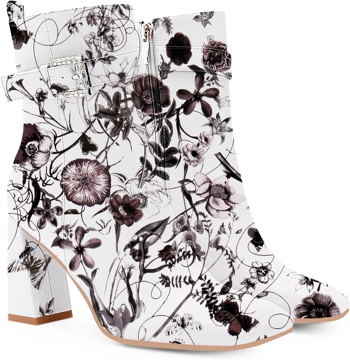 Women's Sexy Rhinestone High Heel Square Toe Ankle Boots Buckle Strap Dress Booties