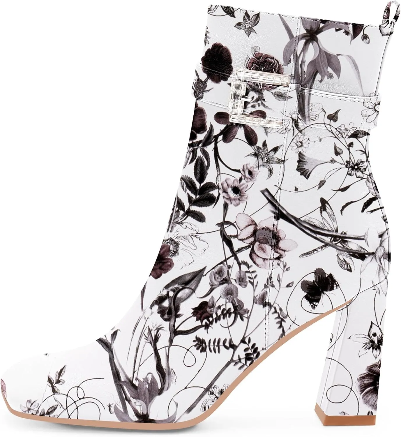 Women's Sexy Rhinestone High Heel Square Toe Ankle Boots Buckle Strap Dress Booties
