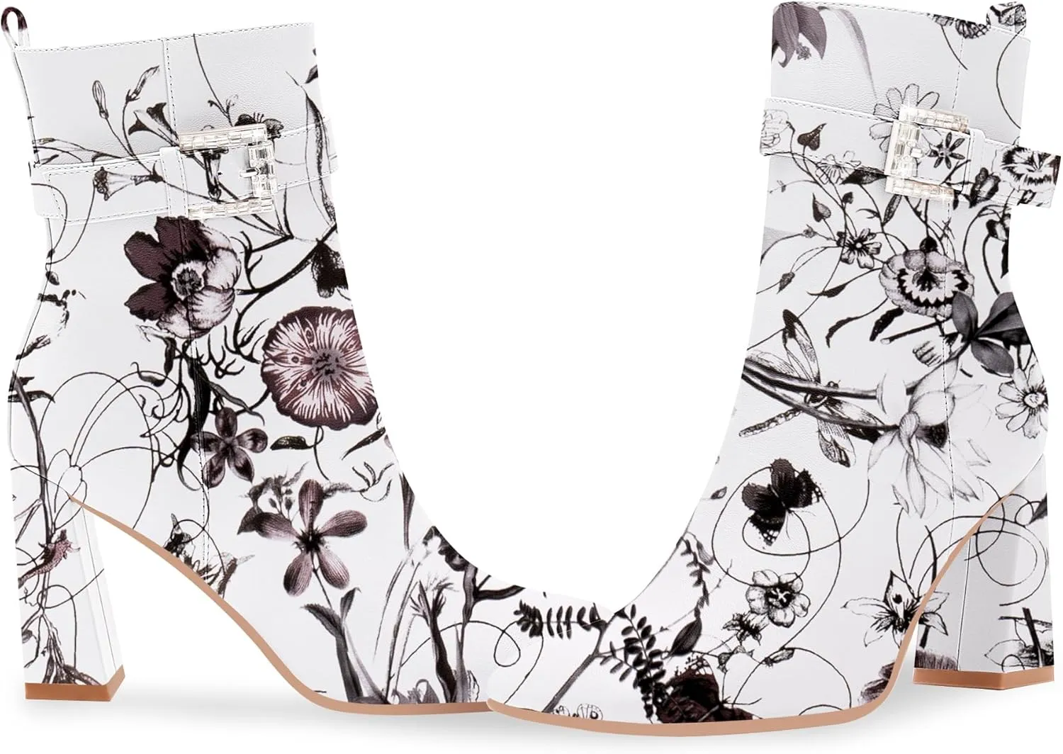 Women's Sexy Rhinestone High Heel Square Toe Ankle Boots Buckle Strap Dress Booties