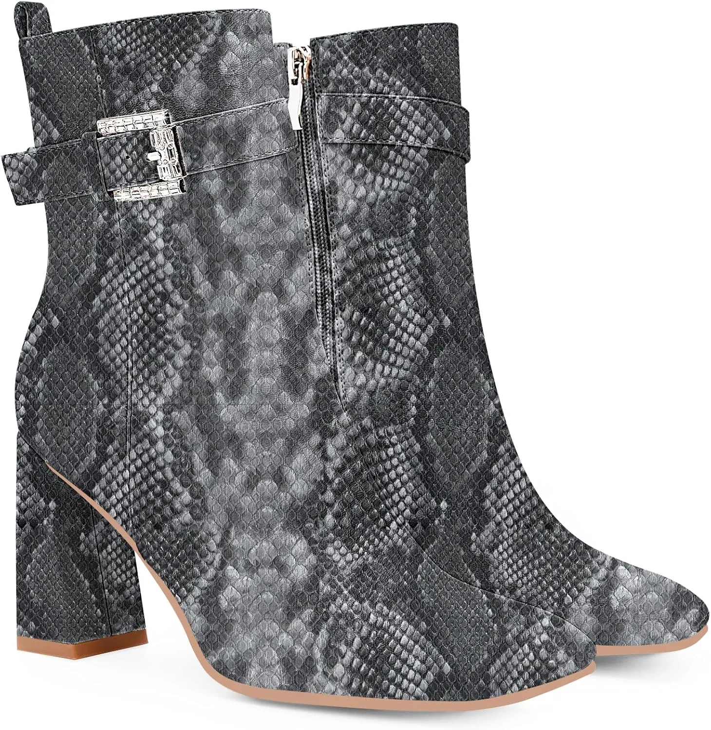 Women's Sexy Rhinestone High Heel Square Toe Ankle Boots Buckle Strap Dress Booties