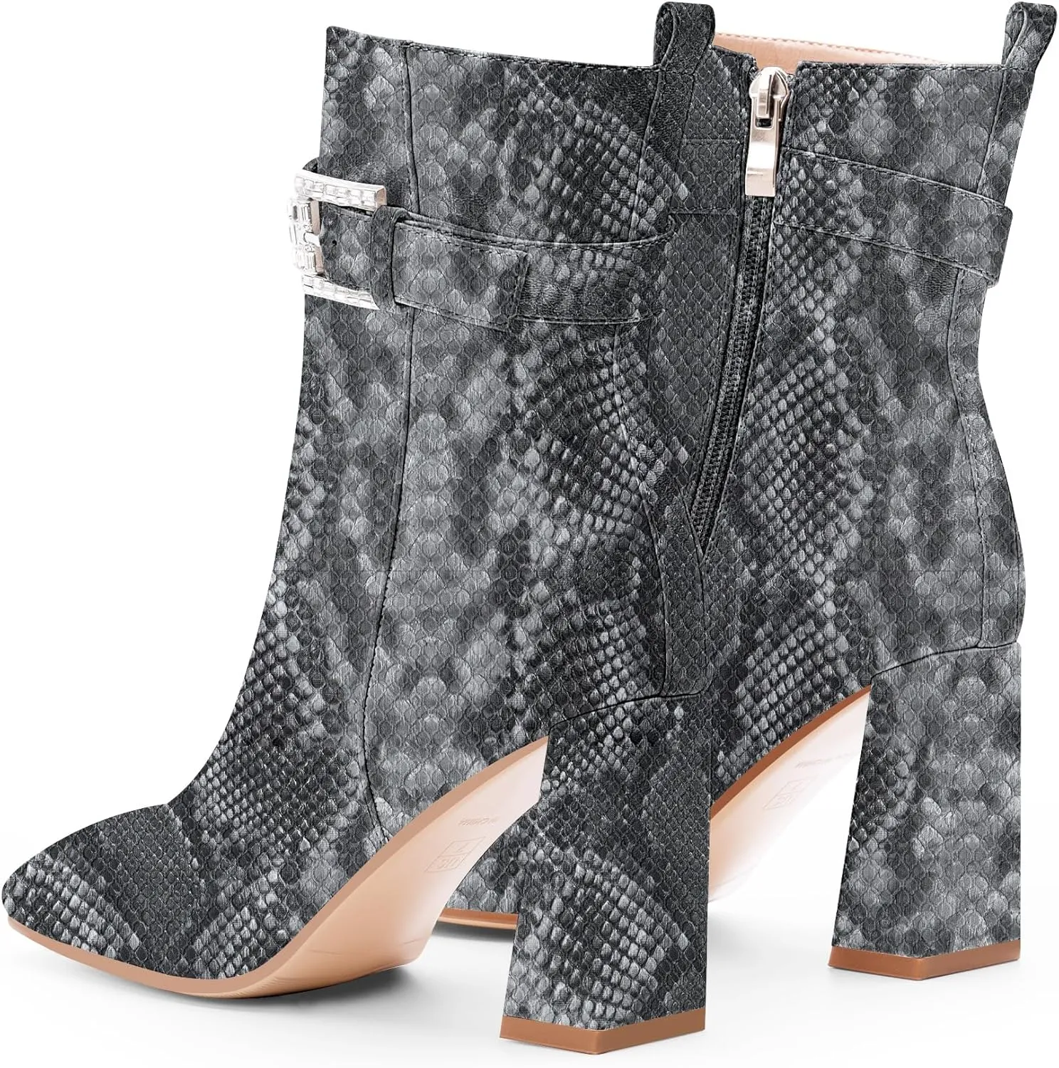 Women's Sexy Rhinestone High Heel Square Toe Ankle Boots Buckle Strap Dress Booties