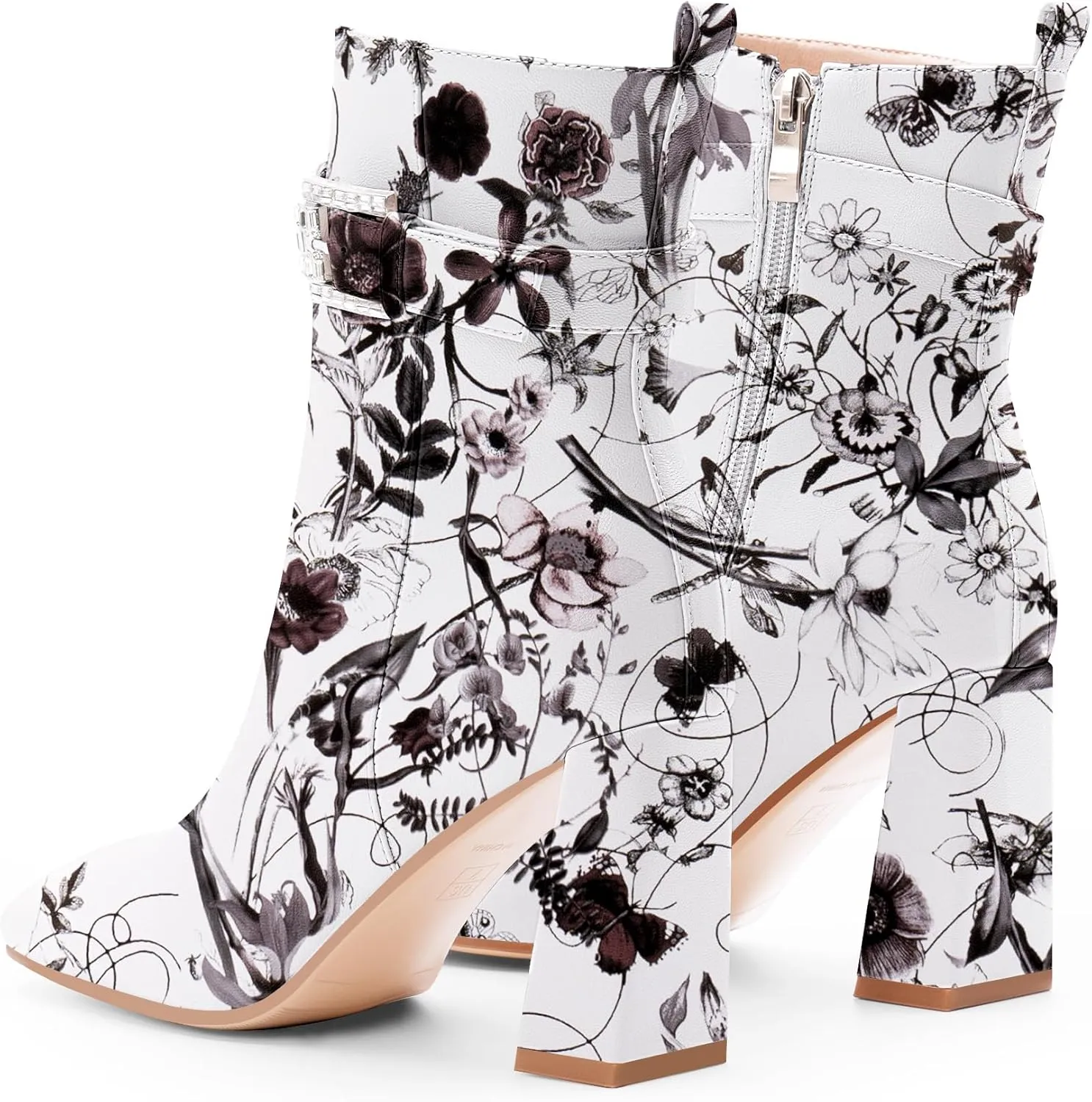Women's Sexy Rhinestone High Heel Square Toe Ankle Boots Buckle Strap Dress Booties