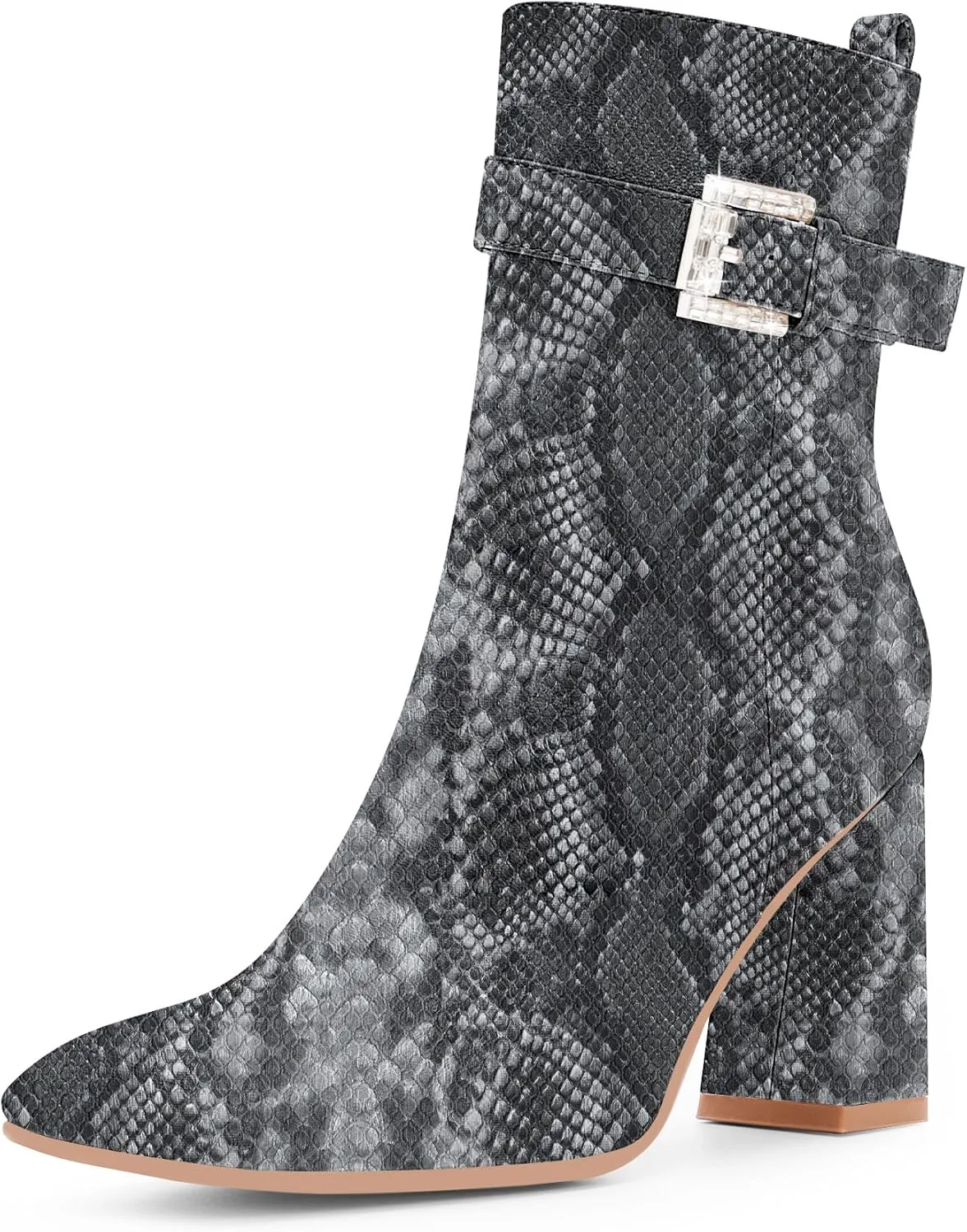 Women's Sexy Rhinestone High Heel Square Toe Ankle Boots Buckle Strap Dress Booties