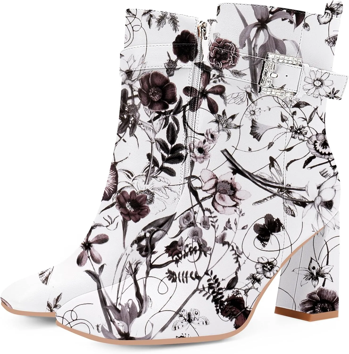 Women's Sexy Rhinestone High Heel Square Toe Ankle Boots Buckle Strap Dress Booties
