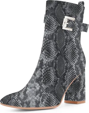 Women's Sexy Rhinestone High Heel Square Toe Ankle Boots Buckle Strap Dress Booties