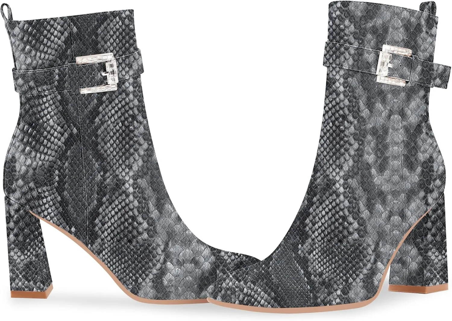 Women's Sexy Rhinestone High Heel Square Toe Ankle Boots Buckle Strap Dress Booties
