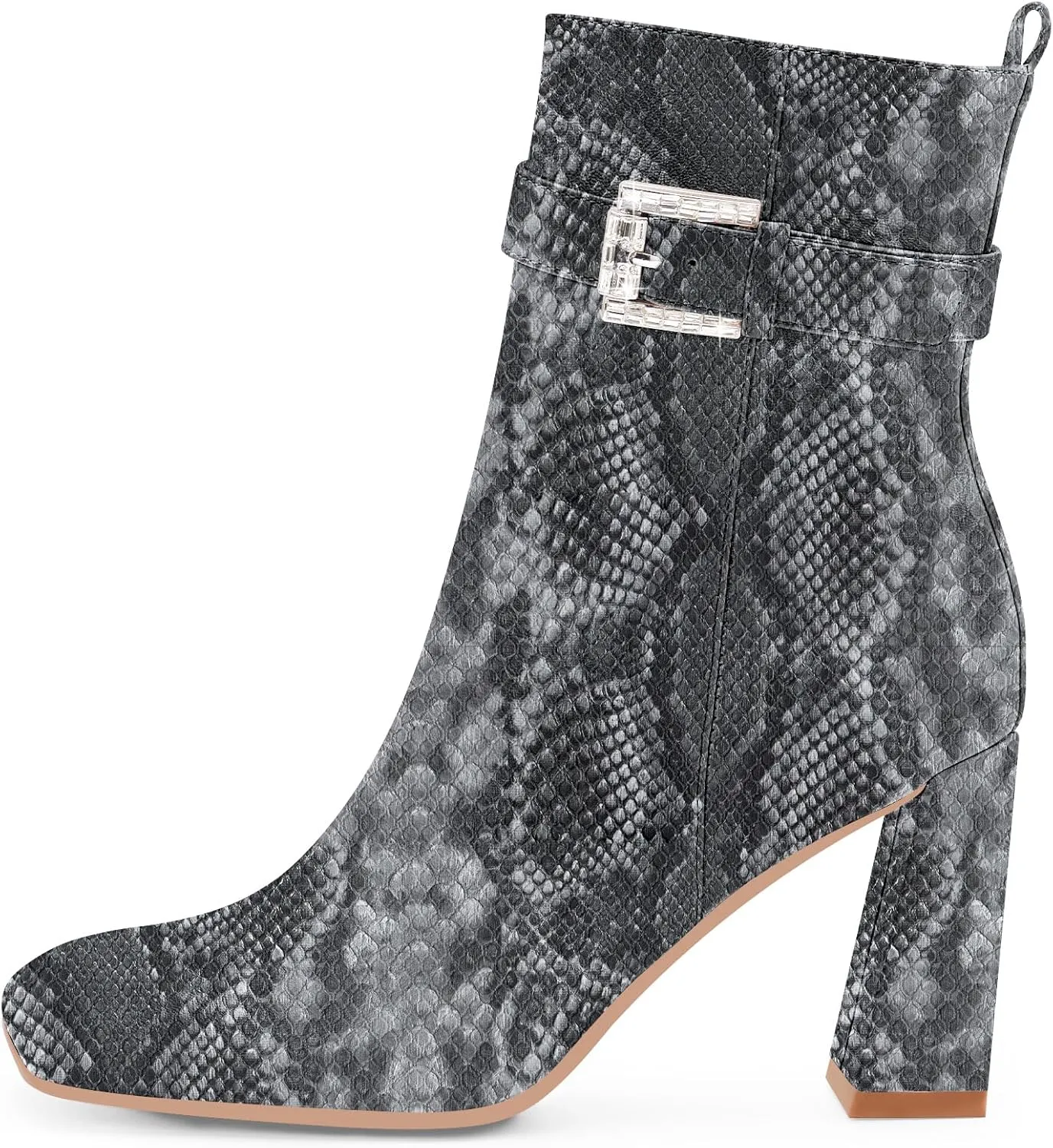 Women's Sexy Rhinestone High Heel Square Toe Ankle Boots Buckle Strap Dress Booties